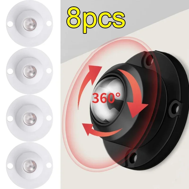 8PCS Self Adhesive Casters Mini Swivel Wheels Stainless Steel Universal Wheel 360° Rotation Pulley for Furniture Trash Can