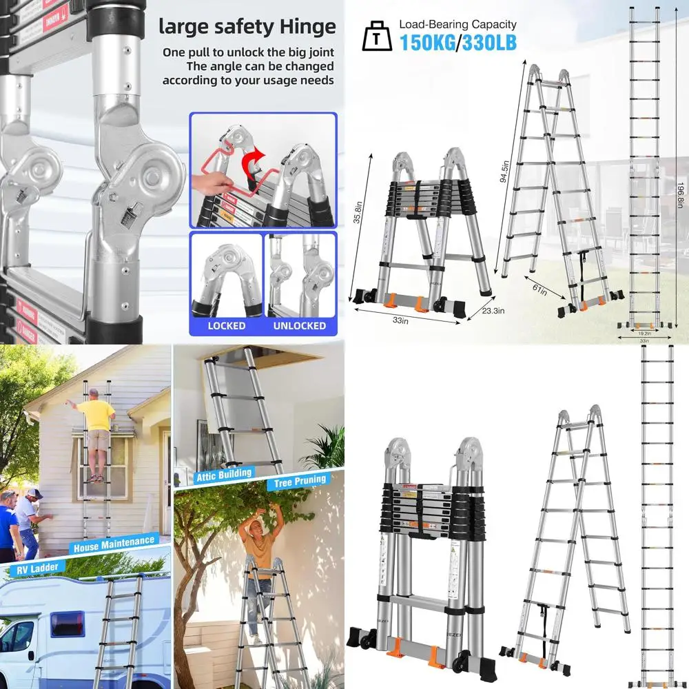 

Телескопические лестницы, рама 16,5 футов, удлинительная лестница из нержавеющей стали, сверхмощная, работает на 375 фунтов, с балансировочным штангой и подвижным колесом.