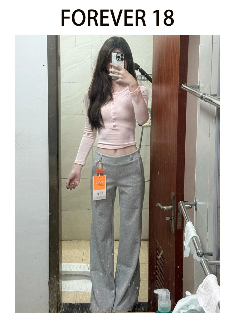 กางเกงโยคะทรงขากว้างแบบไมโครเฟลาร์สำหรับผู้หญิง สไตล์ลำลอง เอวต่ำ ผ้าพลิ้ว ทรงตรง เลกกิ้งสำหรับฤดูหนาว รุ่นใหม่ สวมใส่สบาย