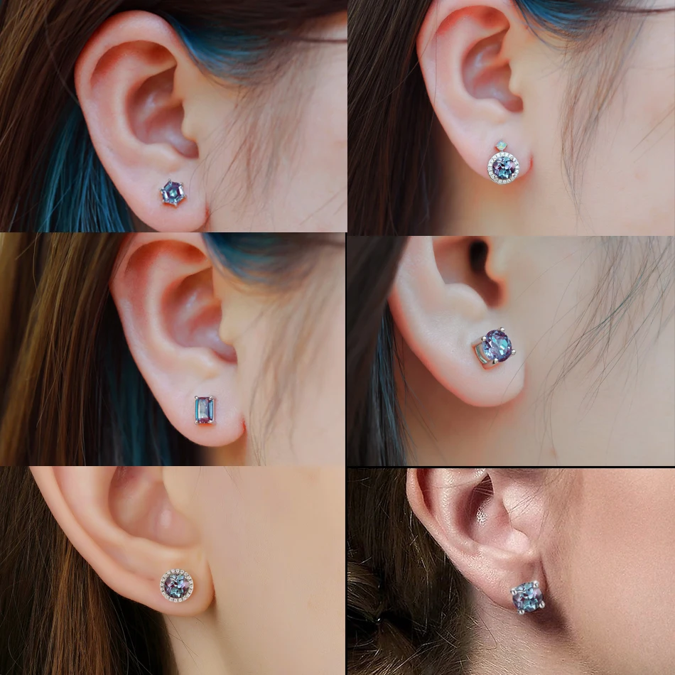 ALLNOEL Alexandrite Stud Earrings for Women 925 Silver June Birthstone Anniversary Gift Minimalism Fine Jewelry Dropshipping