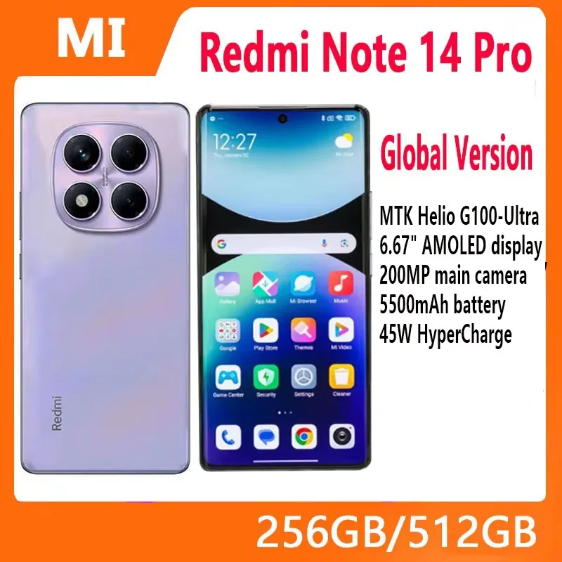 Global Version Xiaomi Redmi Note 14 Pro 4G Smartphone 6.67" AMOLED Display MediaTek Helio G100-Ultra 5500mAh 200MP AI Camera