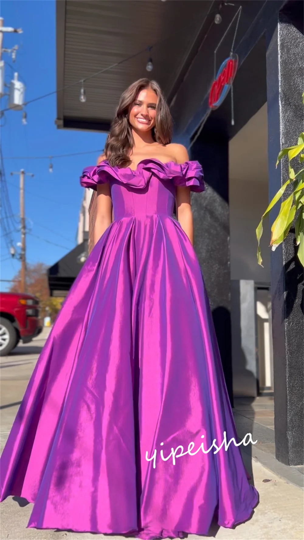 Бальное платье из Саудовской Аравии PromSatin, плиссированное платье Quinceanera, с открытыми плечами, на заказ, до пола