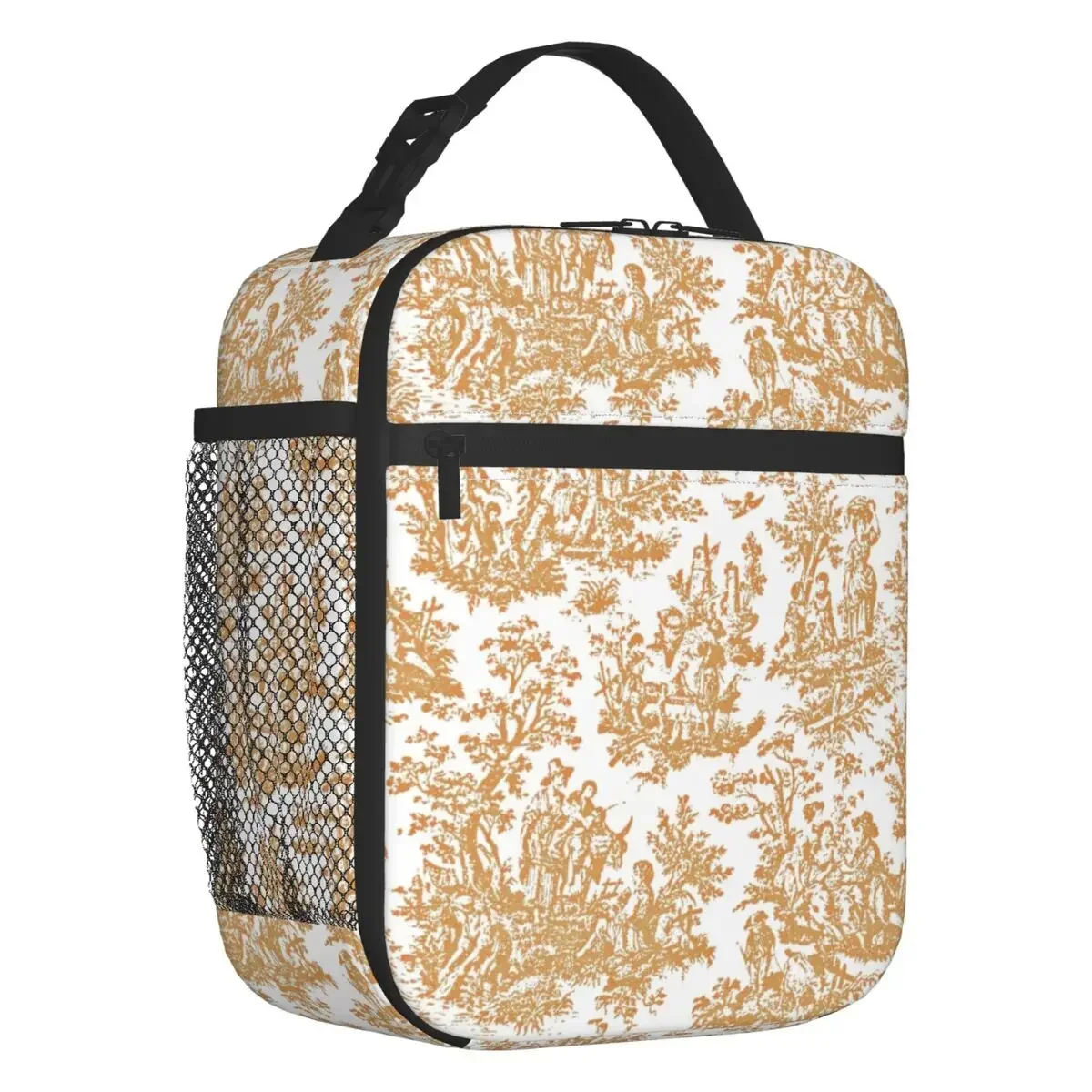 

Toile De Jouy Thermal Insulated Lunch Bag Women French Motif Light Brown And White Portable Lunch Container for School Food Box