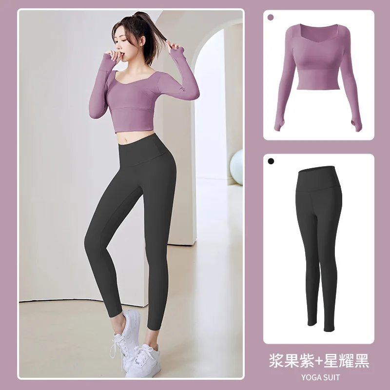 Women's Barely-There Feel Tight Yoga Outfit Set - Long-Sleeved & Long Pants for Running Training and Fitness LD800167