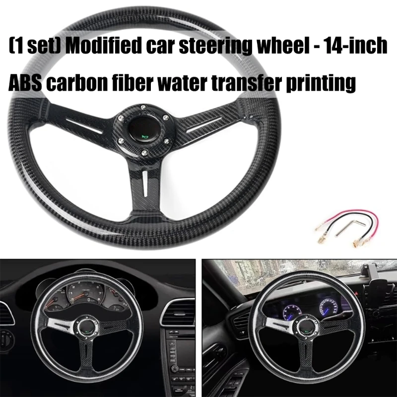 37cd 345mm Grip Racing Style 350mm ABS Steering Wheel 6 Bolt Design Lightweight Construction Universal Vehicle Compatibility