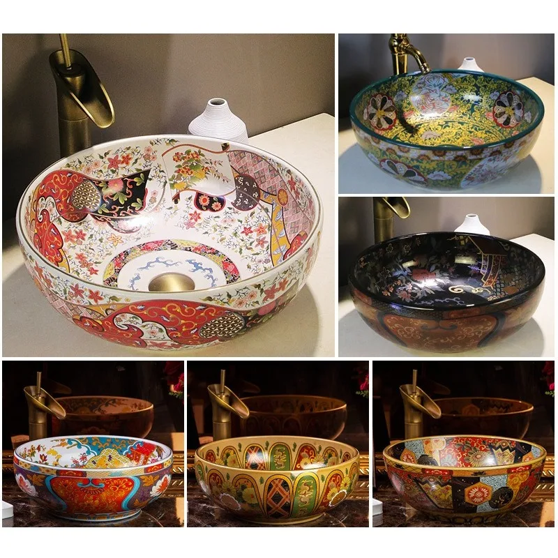 Hotel Art Washbasin Bathroom Washbasin American Style Countertop Ceramic Retro Bathroom Basin