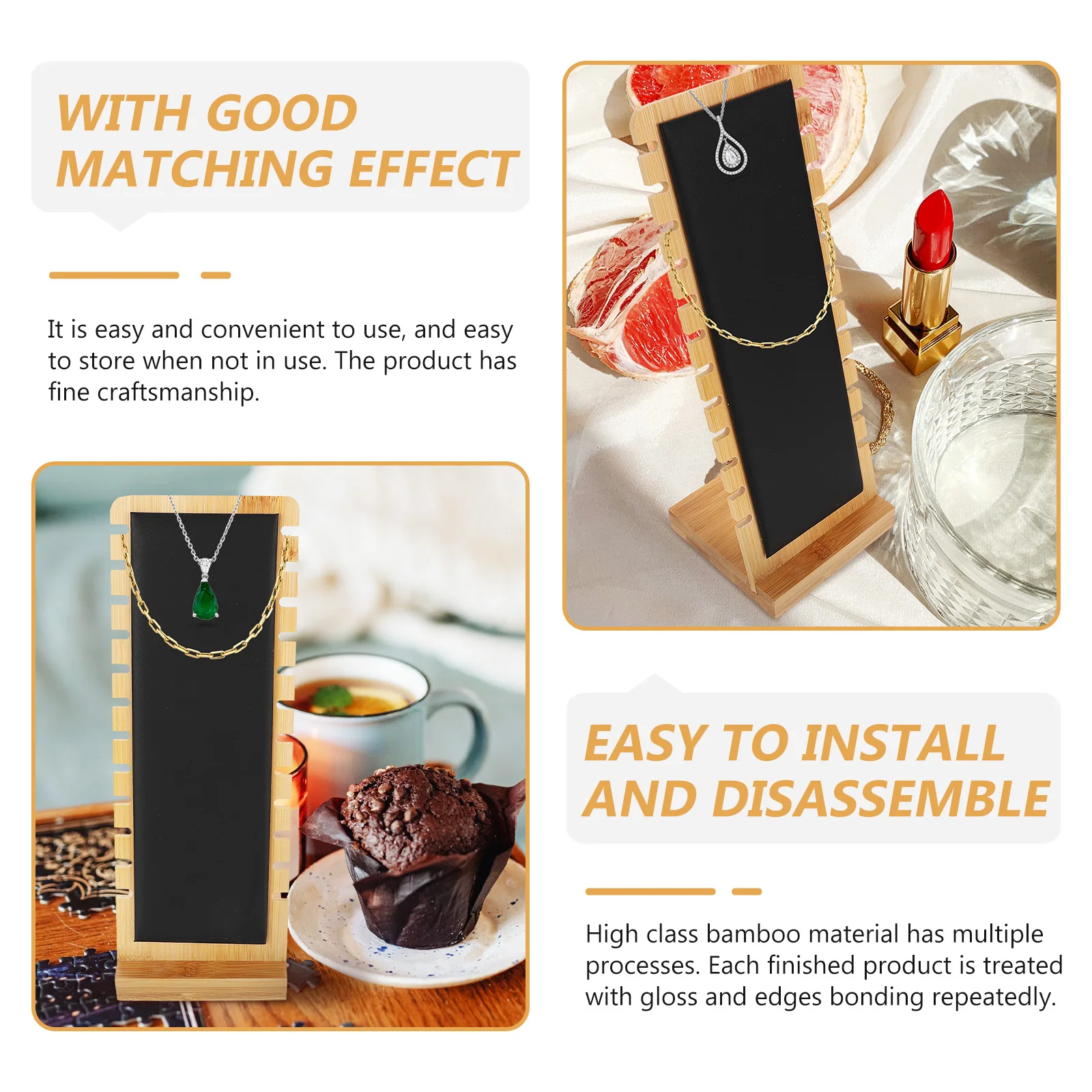 

Sturdy Bamboo Jewelry Display Rack Elegant Necklace Stand Desktop ganizer Storage Holder for Necklaces Earrings Wear