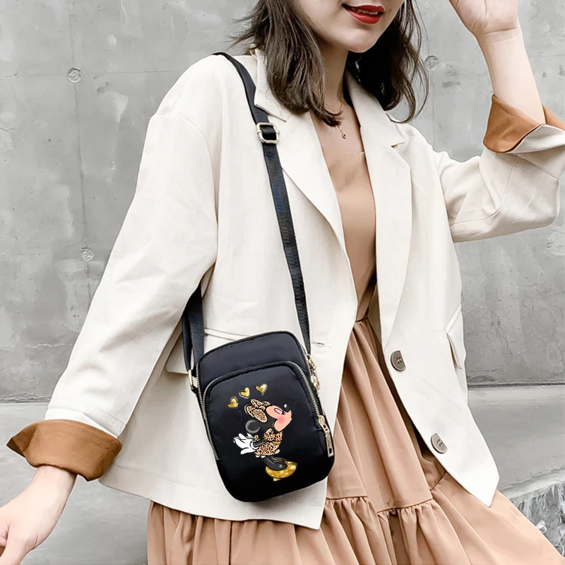 Disney Minnie Mouse Cute Canvas One Shoulder Womens Bag Korean Version Disney Crossbody Bag Female Student Womens Anime Handbag