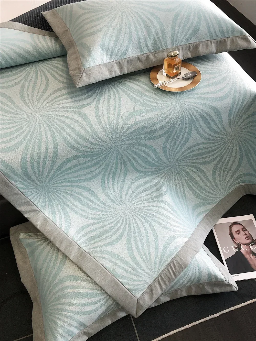 Summer Home Style 900D Ice Charcoal Mat Ice Silk Mat Three-piece Set 1.5/1.8m Printed Folding Air-conditioned Mat