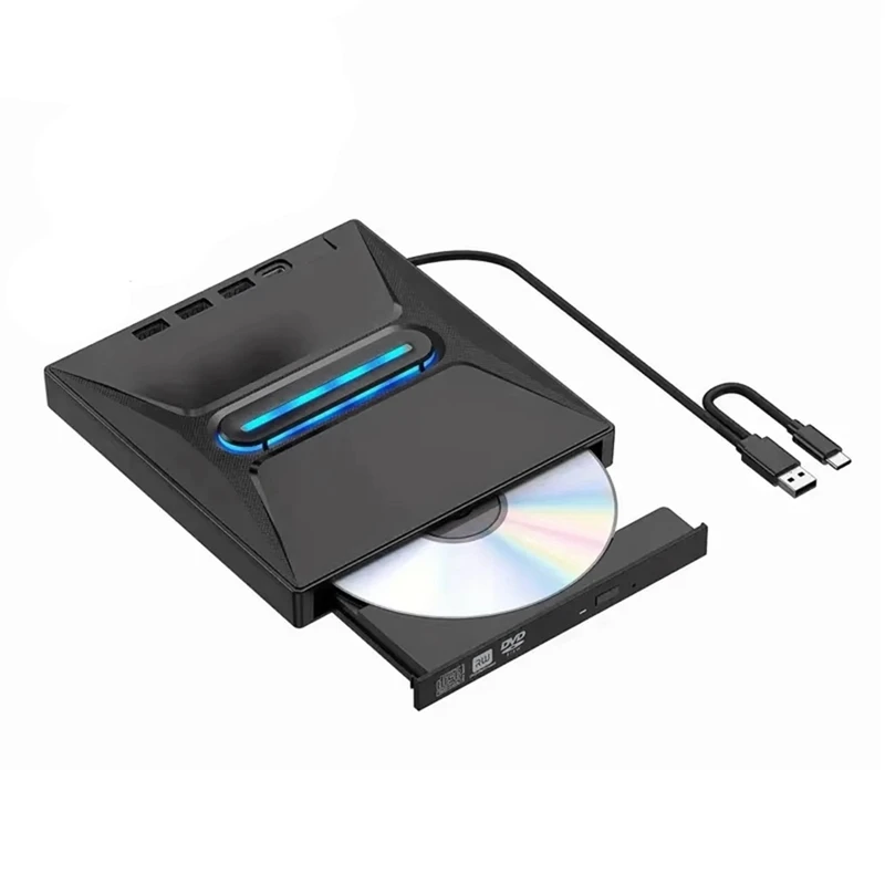 USB 3.0 External CD DVD Drive High-Speed Portable CD/DVD +/-RW Drive With SD Card Reader, CD ROM Burner, And USB-C Conn