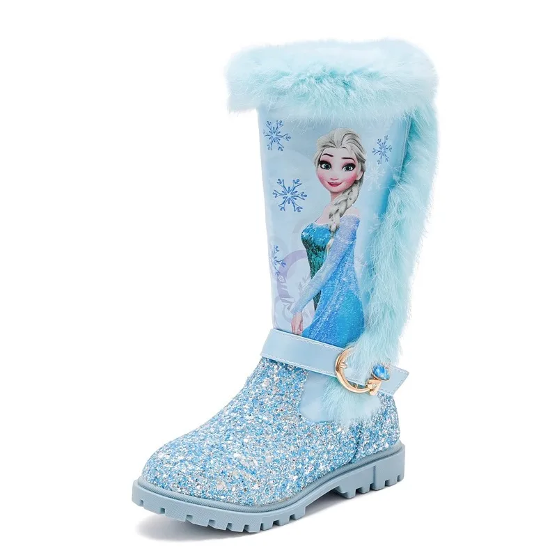 Nuovo cartone animato per ragazze Disney Frozen Boot Elsa Princess Stivali moda più scarpe per bambini in velluto