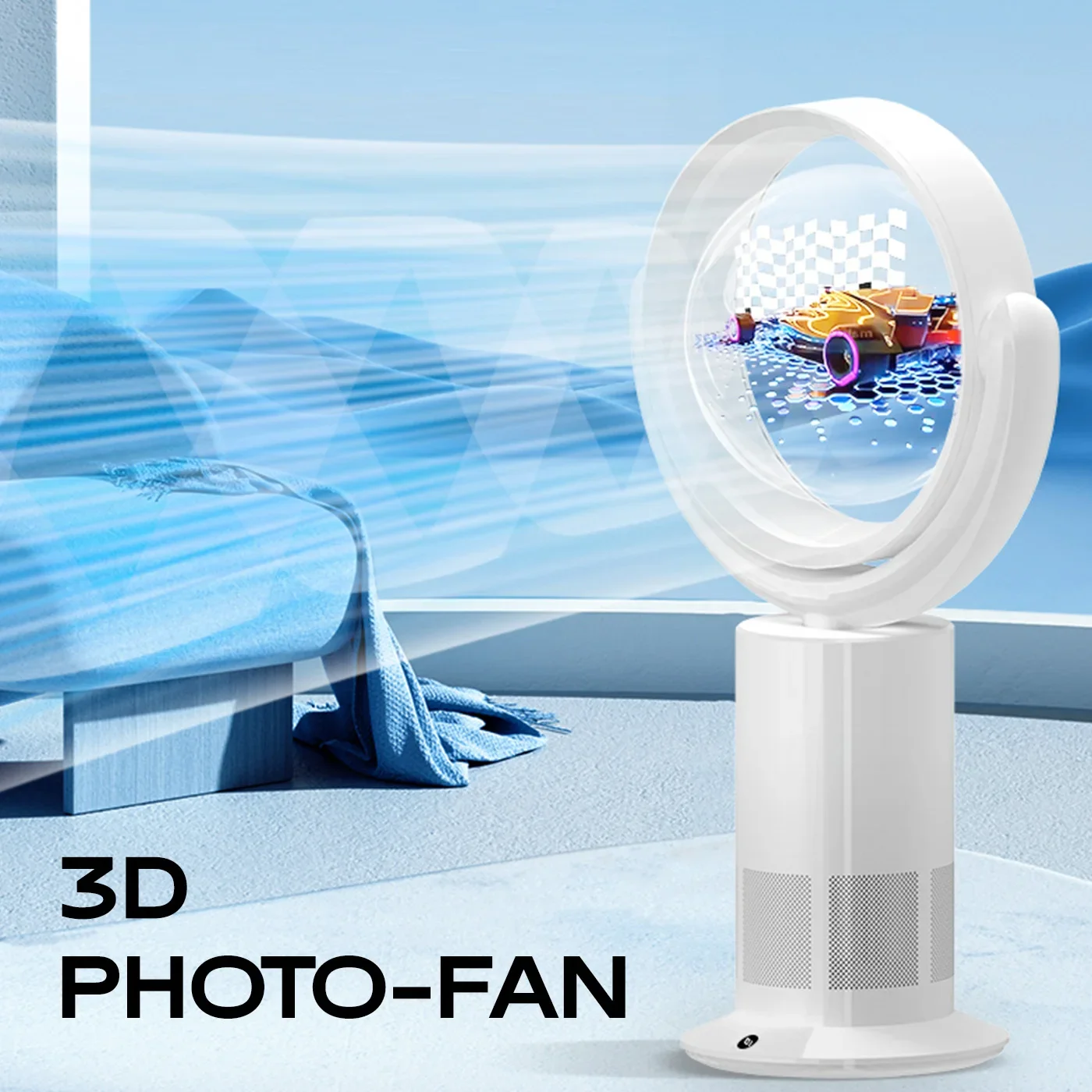 COEUS 20CM Portable Electric Oscillating Fan Air Cooling DC Brushless Motor 3D Hologram Table Desk Bladeless for Office Home Use