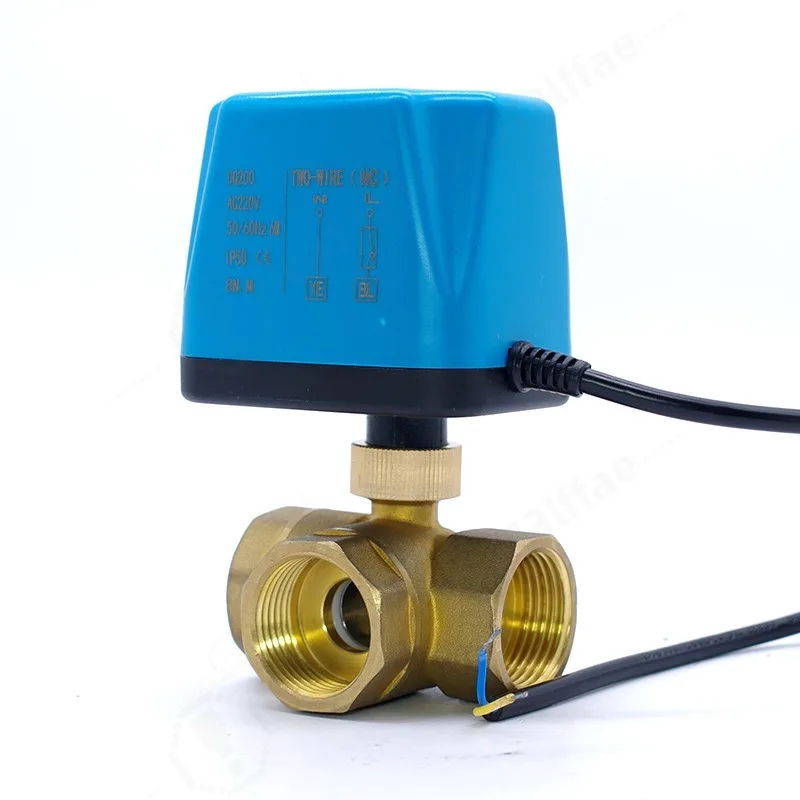 L Type Brass Electric Ball Valve Threaded Connection Water Control Valve for Fan Coil HVAC Air Conditioning Water System