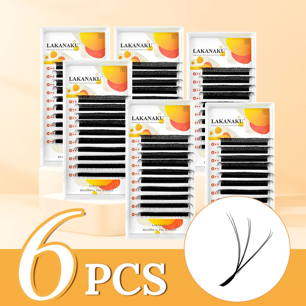 

LAKANAKU 6 Trays 6D W Shaped Eyelash Extensions Volume Fans 6D Cilios W Shape Lash Natural Soft Fans