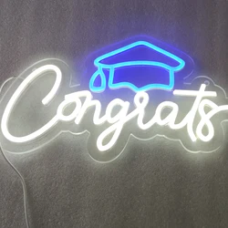 LOGOBO Congrats Grad Neon Sign Dimmable Letters Night Light Led Neon Banner for Graduate Room Birthday Event Party Backdrop