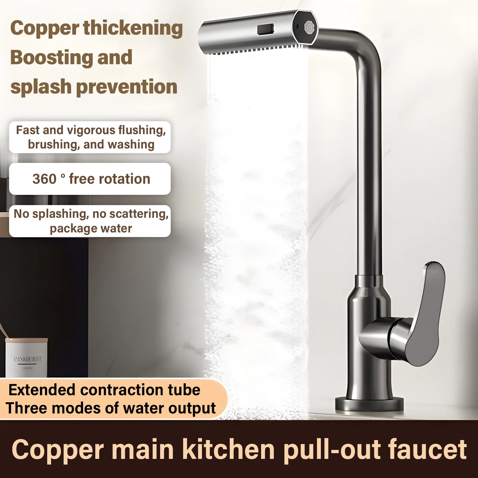 

Rotation Function Stainless Steel Kitchen Faucet 4 Modes Hot And Cold Water Pullout Faucet Multifunction Single Handle