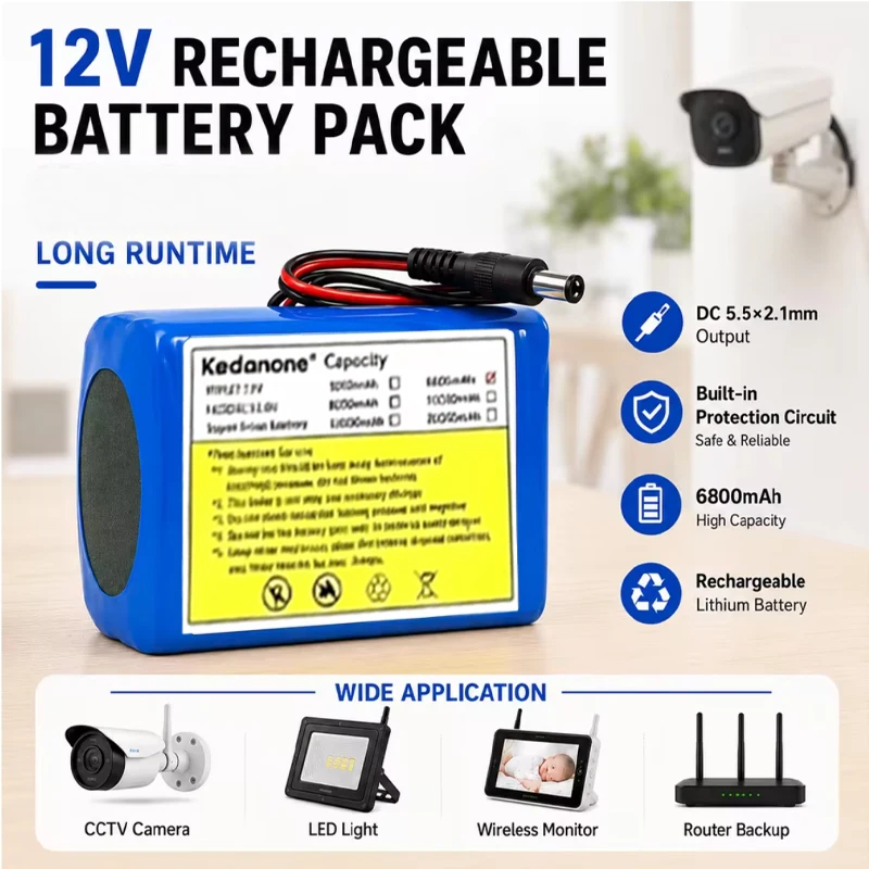 Batteria ricaricabile agli ioni di litio da 12 V e 20000 mAh, configurazione 3S2P, con sistema di protezione BMS, ideale per strisce LED, giocattoli, auto e sistemi di sicurezza.