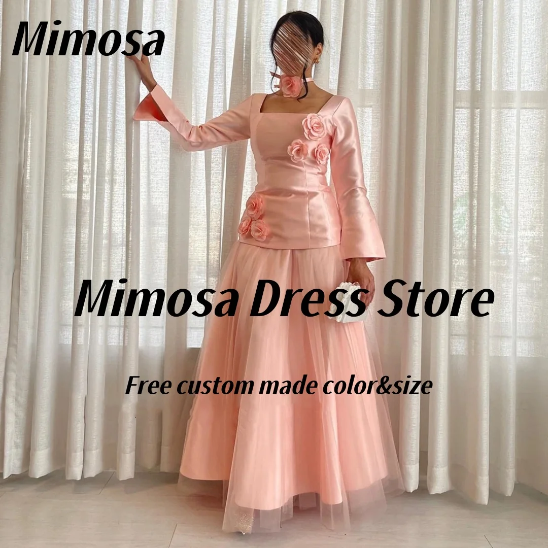 

Mimosa Two Pieces Prom Dresses Flowers Long Sleeves Evening Gowns Tulle فساتين للمناسبات الخاصة Customized