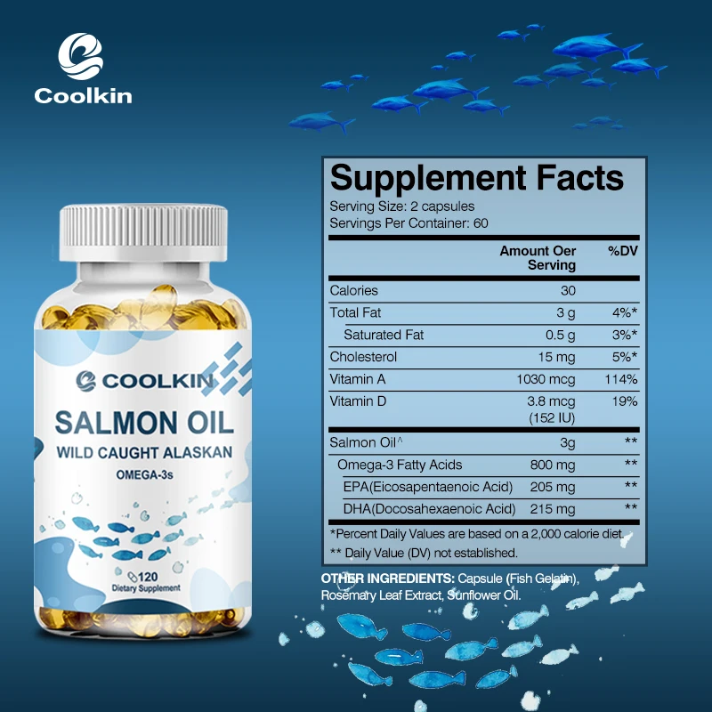 น้ำมันปลาแซลมอนอลาสกันป่าได้มาจากธรรมชาติและให้ Omega-3, EPA, DHA และวิตามินดีเพื่อสนับสนุนสุขภาพสมองและหัวใจ