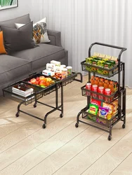 Snack storage rack, household mobile trolley, foldable living room, kitchen, multi-layer floor stall storage rack