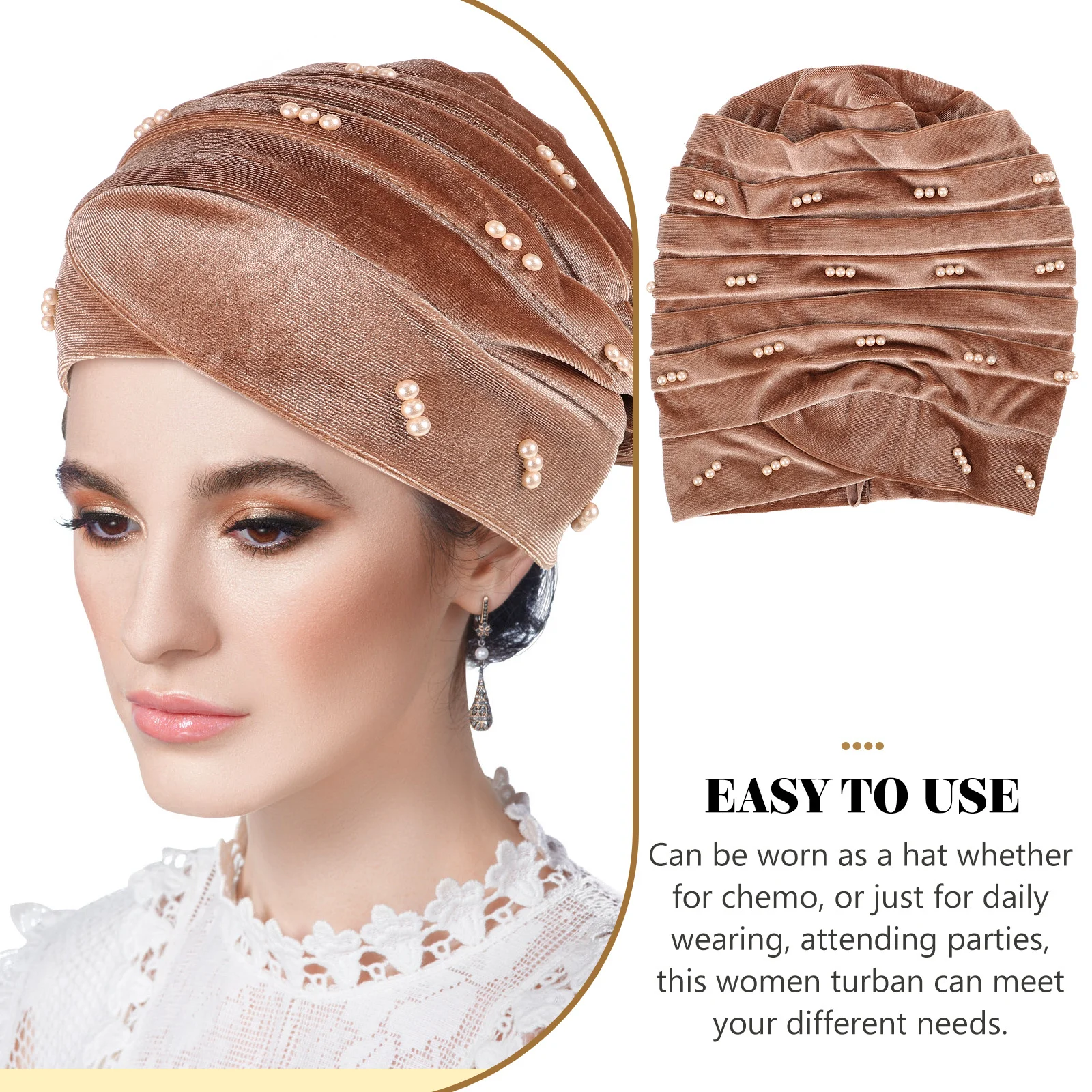 قبعة عمامة لؤلؤية للنساء أغطية رأس كيميائية خفيفة الوزن غطاء لف قابل للتنفس قبعة عمامة محمولة للعلاج الكيميائي بونيه أنثى