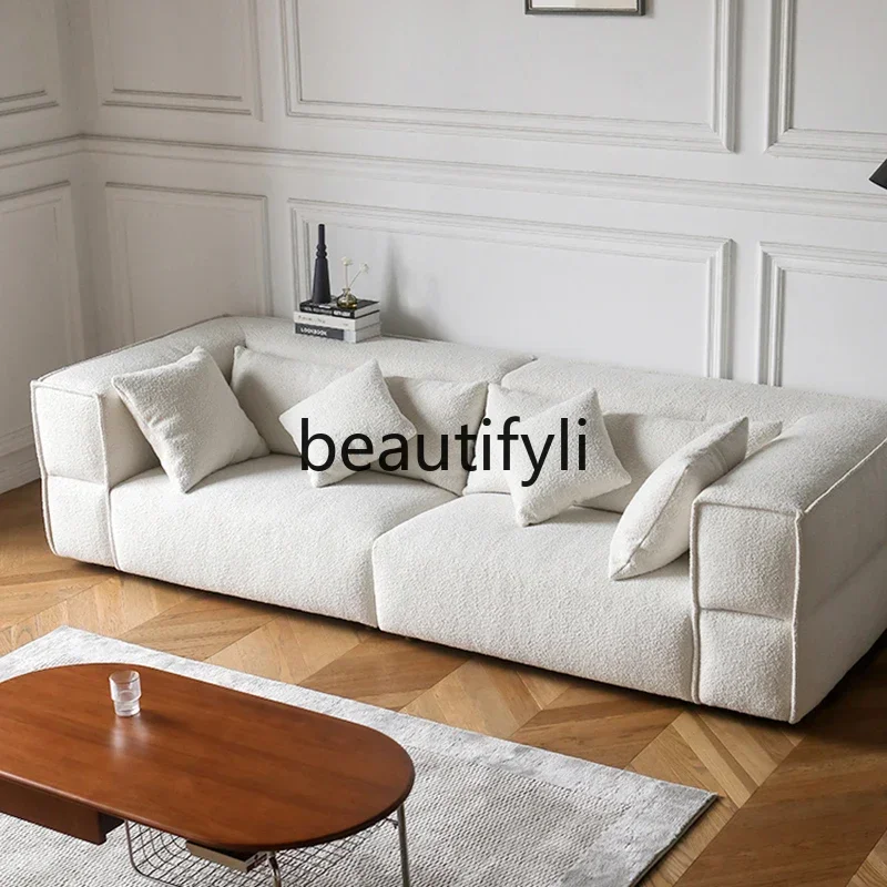 zqqqqNordic Italian three-person cloud living room fabric sofa minimalist light luxury simple modern down four people