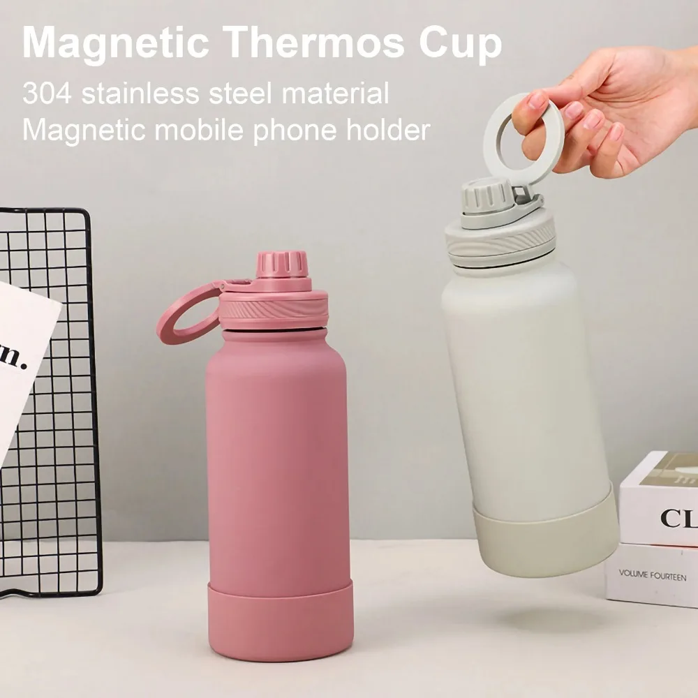 

Thermos Cup,Cellphone Magnetic Stand,Double Stainless Steel,Portable Handle,Protect Insulation And Cold,Sports Water Bottle