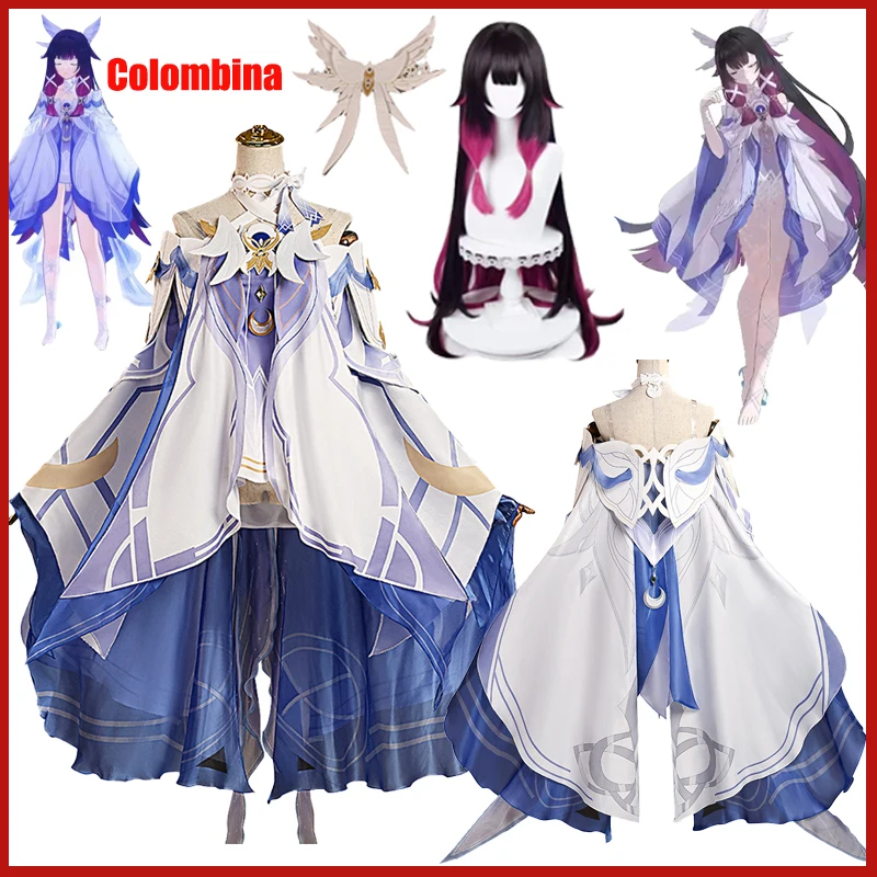 

Game Moon Maiden Colombina Cosplay Costume Genshin Impact Damselette Columbina Wig‌‌‌ Uniform Suits Moon Goddress Girls Dress