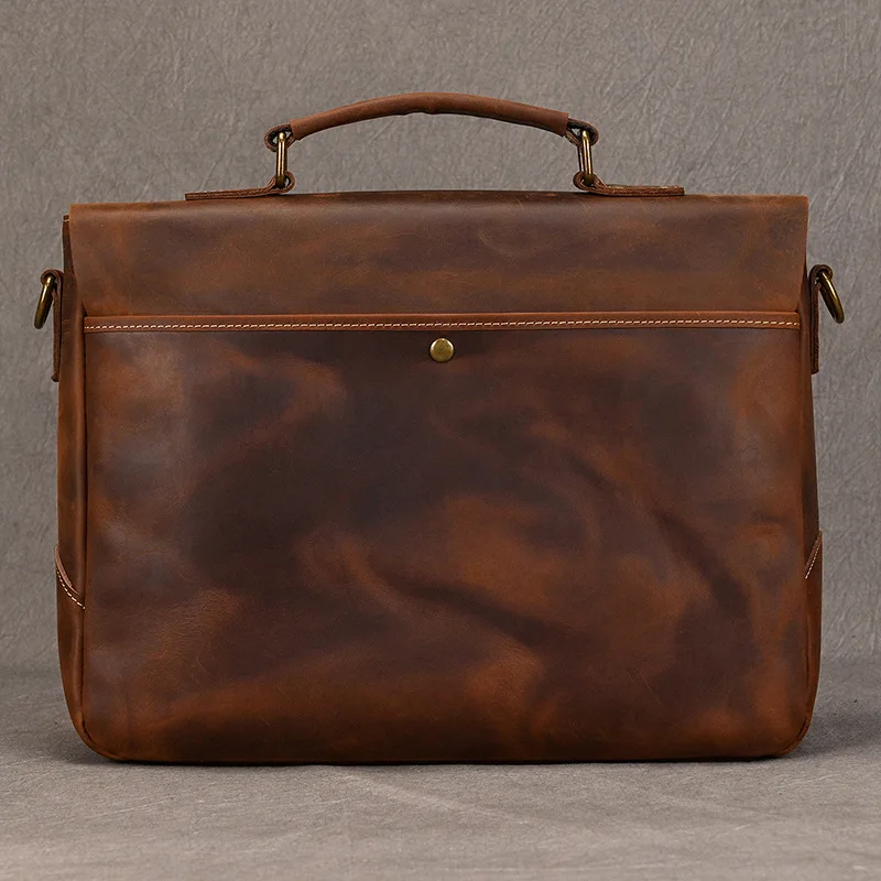 Vintage Cowhide Messenger Bag, Top - layer Cowhide Men's Briefcase, Genuine Leather Shoulder Bag for 14 - inch Laptop