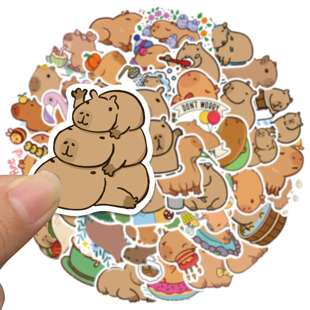 50 buah stiker Capybara kartun hewan lucu stiker grafiti untuk anak-anak DIY Laptop bagasi gitar Skateboard stiker buku tempel