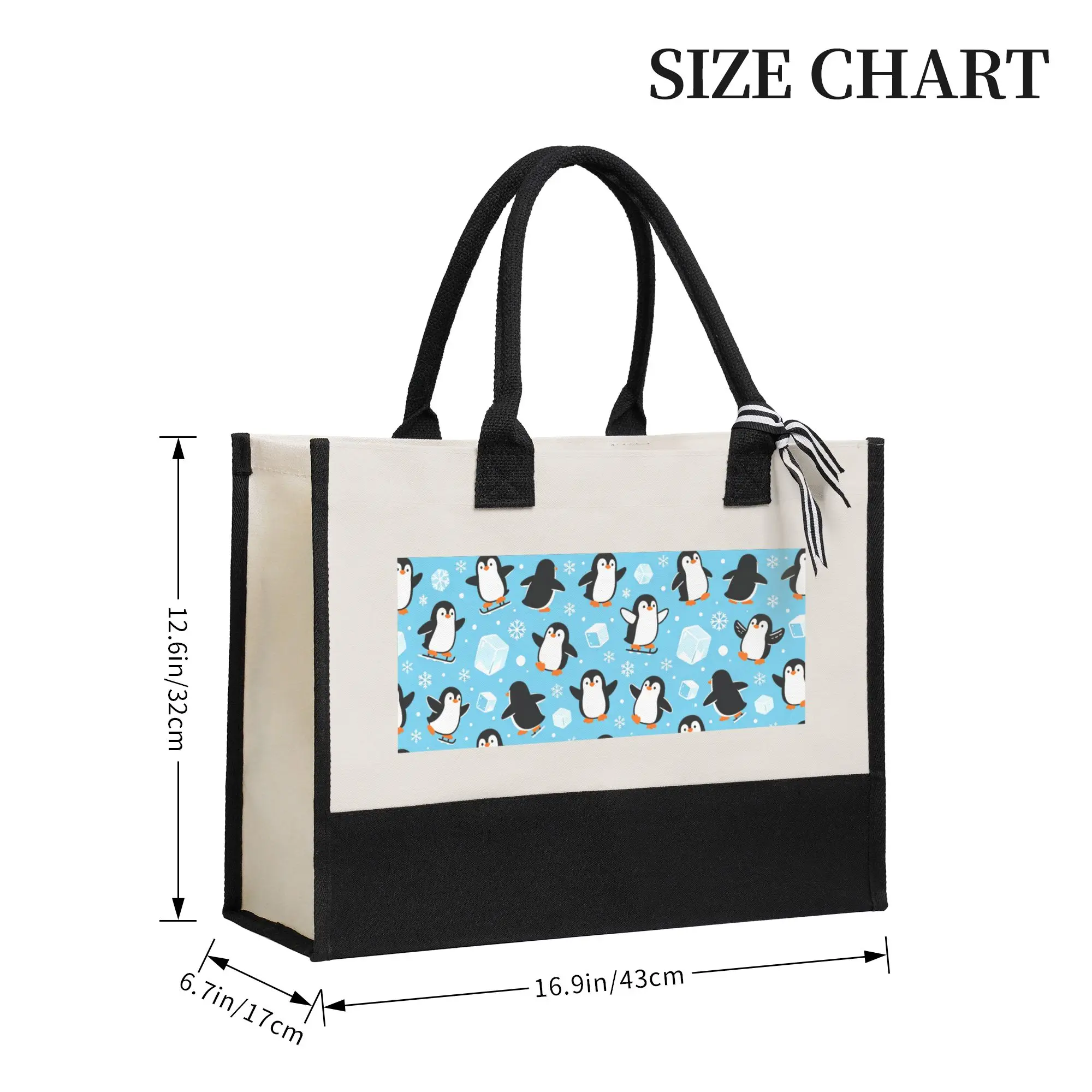 Reusable Canvas Tote Bag Penguin Print Eco-Friendly Grocery Shopping Bag Large Capacity Travel Beach Gift Handbag