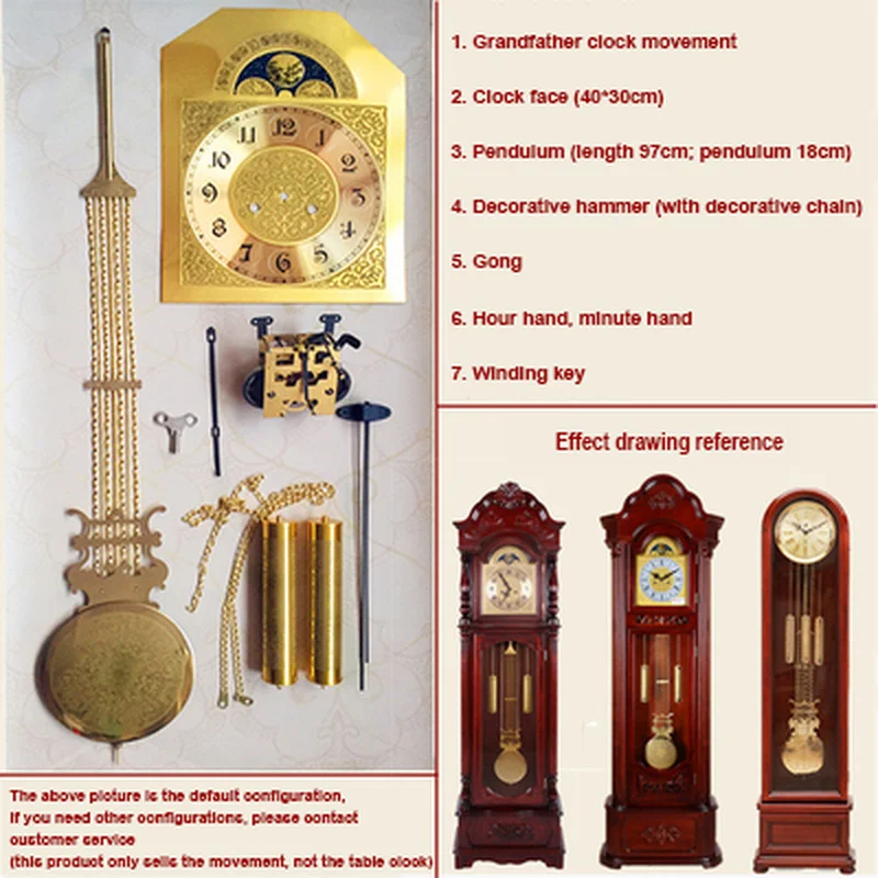 F Type 31 Days Mechanical Floor Clock Movement Clockwork Clock DIY Full Set of Accessories Winding Vertical Metal Clock Parts