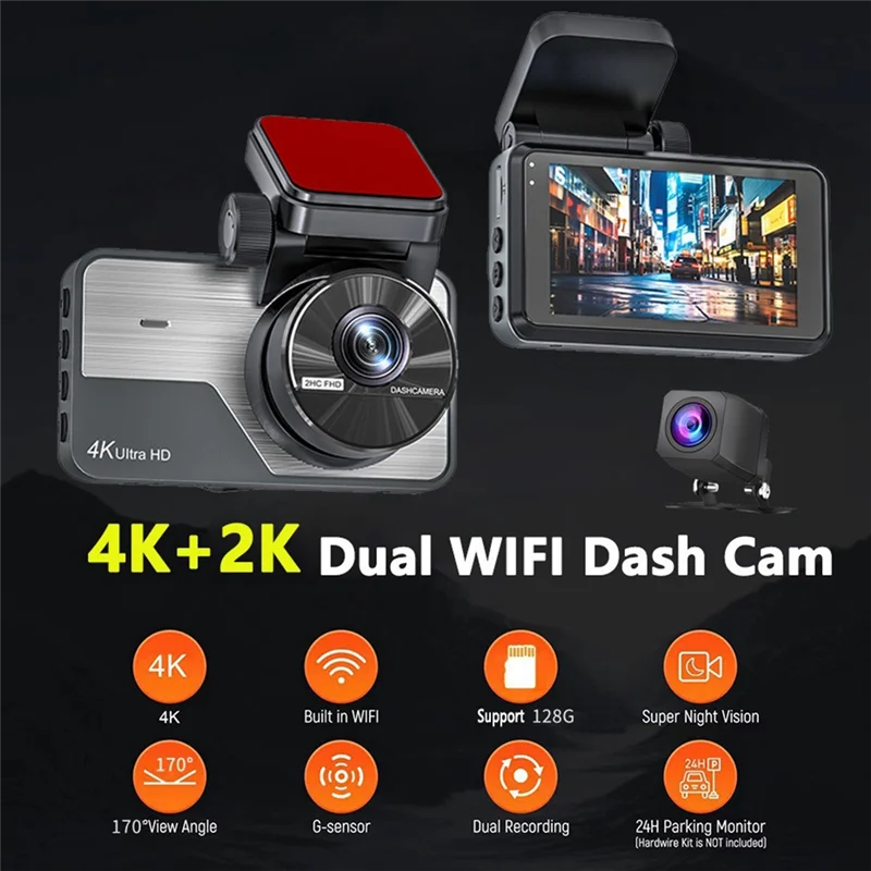

ABSQ-Car Front Rear Dash Camera Car Video Recorder Camera Built In Wifi Camera,Night Vision 170°Wide Angle,WDR,24H Park