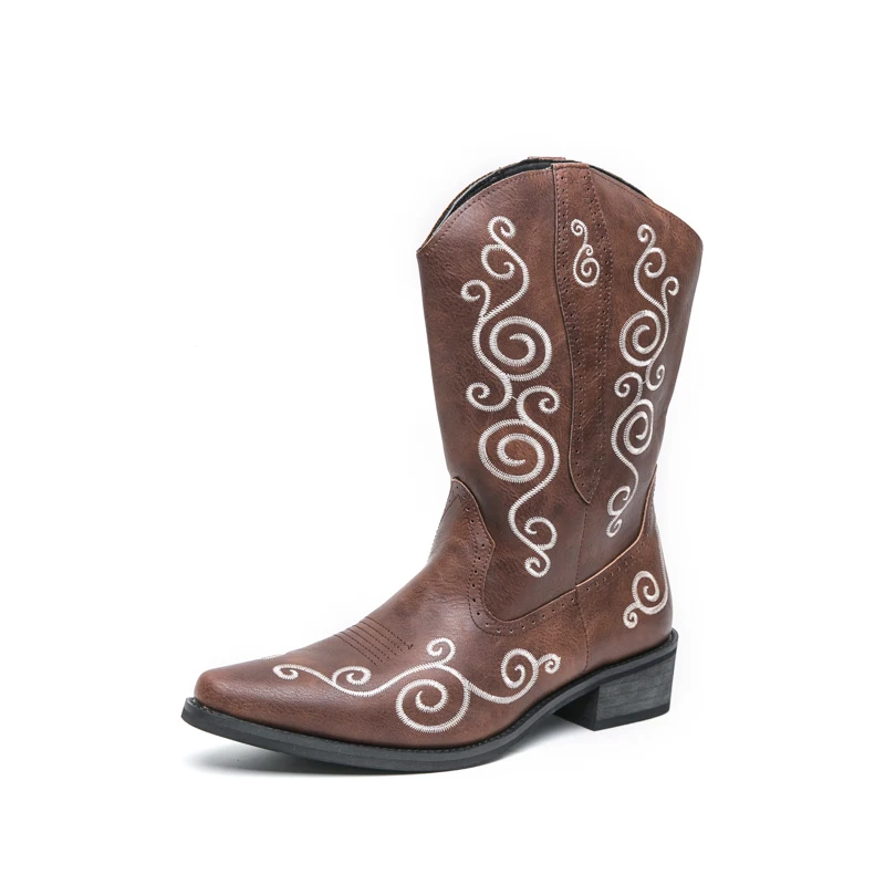 Boots Men PU Black Brown Hand Embroidered Cowboy Boots European and American National Style Chelsea Boots Size 38-46 Men Boots