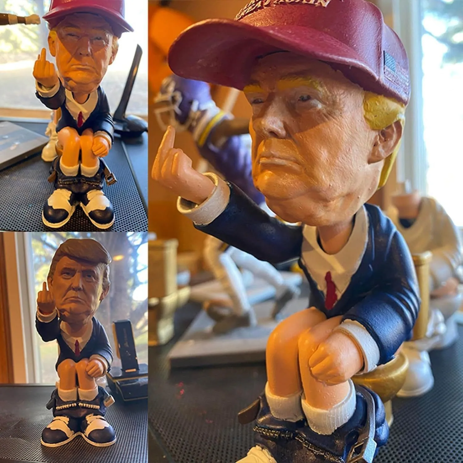 

New Product: 2025 US President Trump's Character with Middle Finger Upright on Toilet, Mocking Home Decor, Resin Crafts Gift