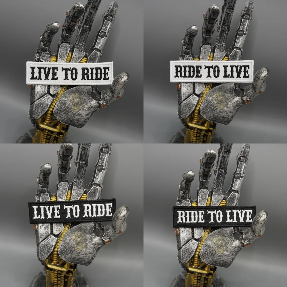 LIVE TO RIDE,RIDE TO LIVE Gestickte Aufnäher, Applikationen zum Aufnähen, Punk-Biker-Band-Rock-Kleidungsetiketten, Klettverschluss oder zum Aufbügeln – Detail 1
