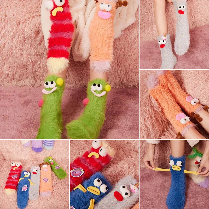 Coral Velvet Three-Dimensional Quirky Socks Coral Velvet Women Socks Funny Cartoon Thick Warm Mid Socks Funny Coral Velvet Socks