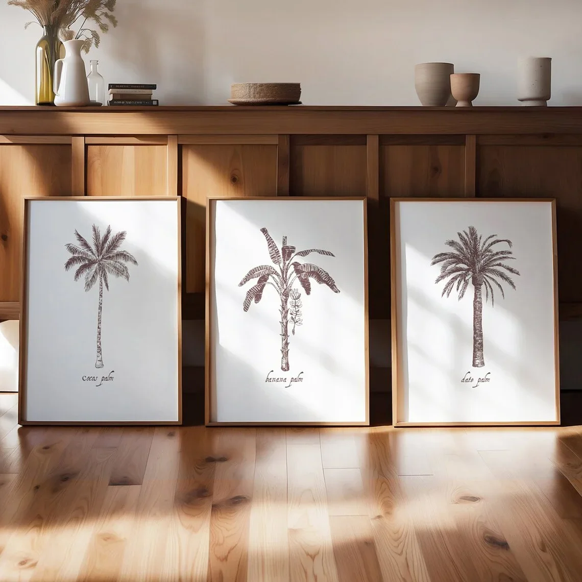Large-sized frameless 3pcs  /set Palm Tree Coastal Theme Canvas Printing Summer Minimalist Style Surfing Seaside Beach Wall A