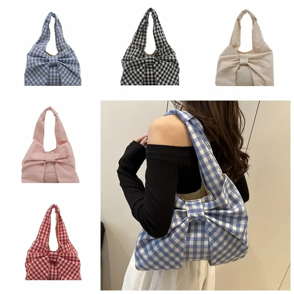 

Простая корейская стильная сумка через плечо с бантом, большая вместительная клетчатая сумка-тоут с бантом, портативная холщовая сумка-жилет с принтом, женская сумка