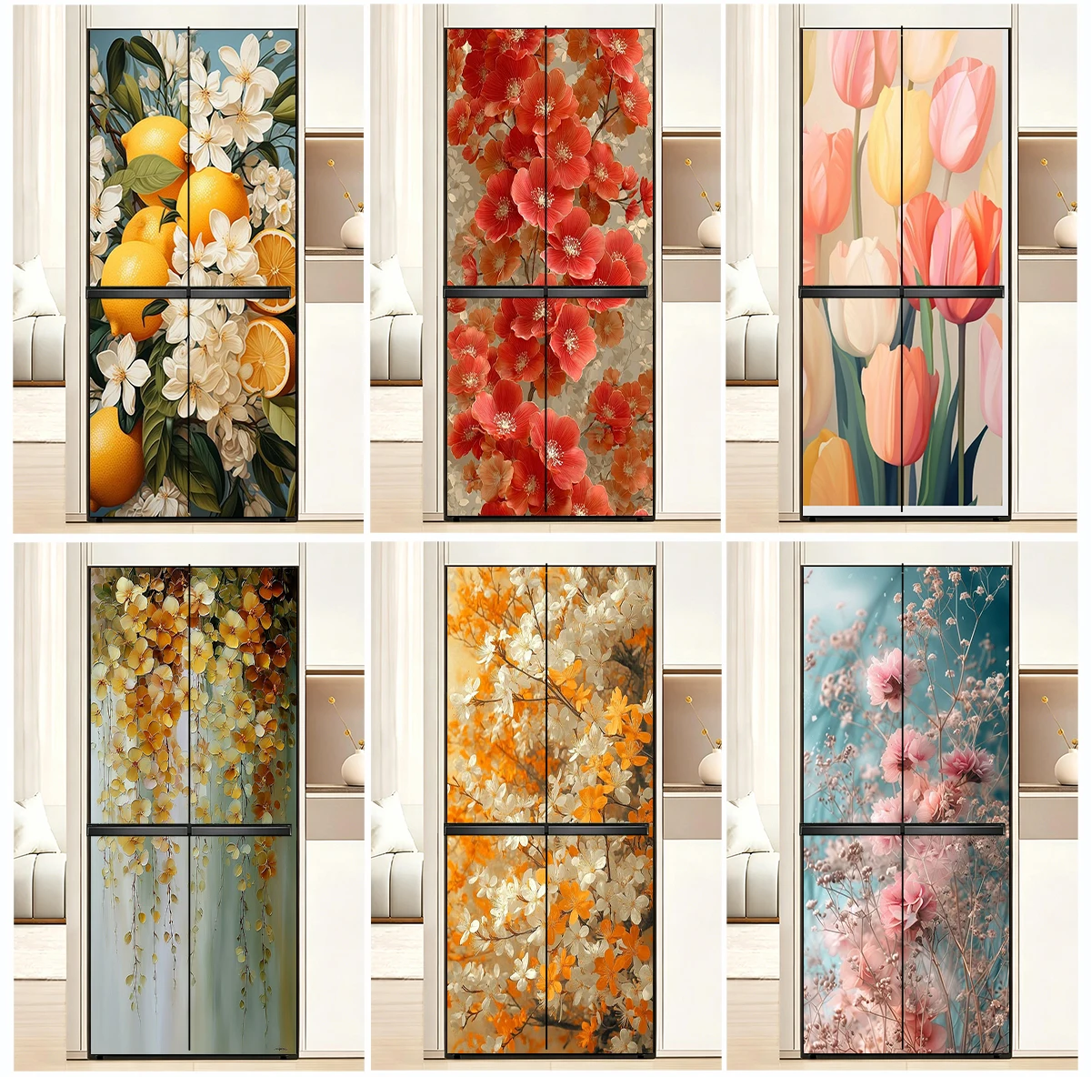 Pink Tulip Flower Fridge Sticker Waterproof Self-adhesive Peel and Stick Refrigerator Cover Decal Room DecorKitchenDecorTulipXYZ