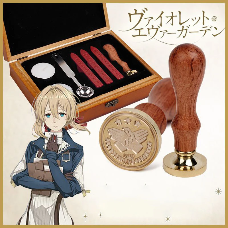 Violet Evergarden Wax Seals Cosplay Unique Post Fire Paint Stamp Set Envelope Protection Collection Bronze Seal Prop Accessory