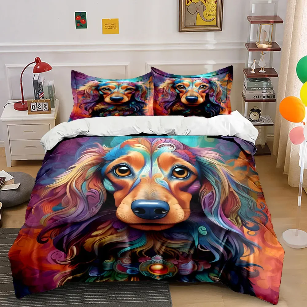 

"Colorful Dog-Themed Art Set" Multiple sizes kid's and adults' bedroom Exquisite 3PC bedding set, gift