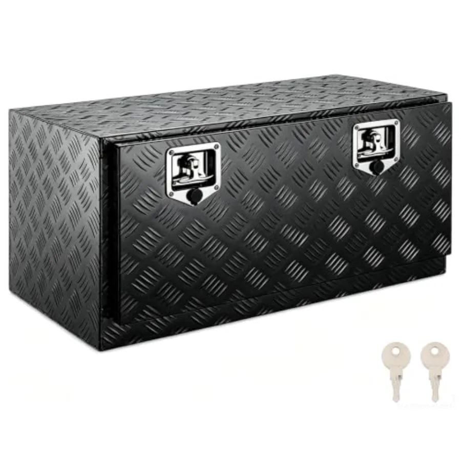 Underbody tool box for pickup truck, trailer, RV, ATV: 30-inch full-weld aluminum, black, water-resistant and anti-deformation