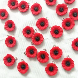 10Pcs  red poppy flower pendant 19MM Medium Poppy Flower charms for necklace earrings DIY jewelry pendant accessories