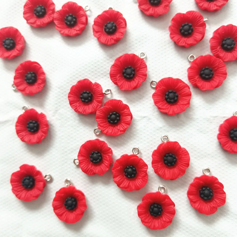 10Pcs  red poppy flower pendant 19MM Medium Poppy Flower charms for necklace earrings DIY jewelry pendant accessories