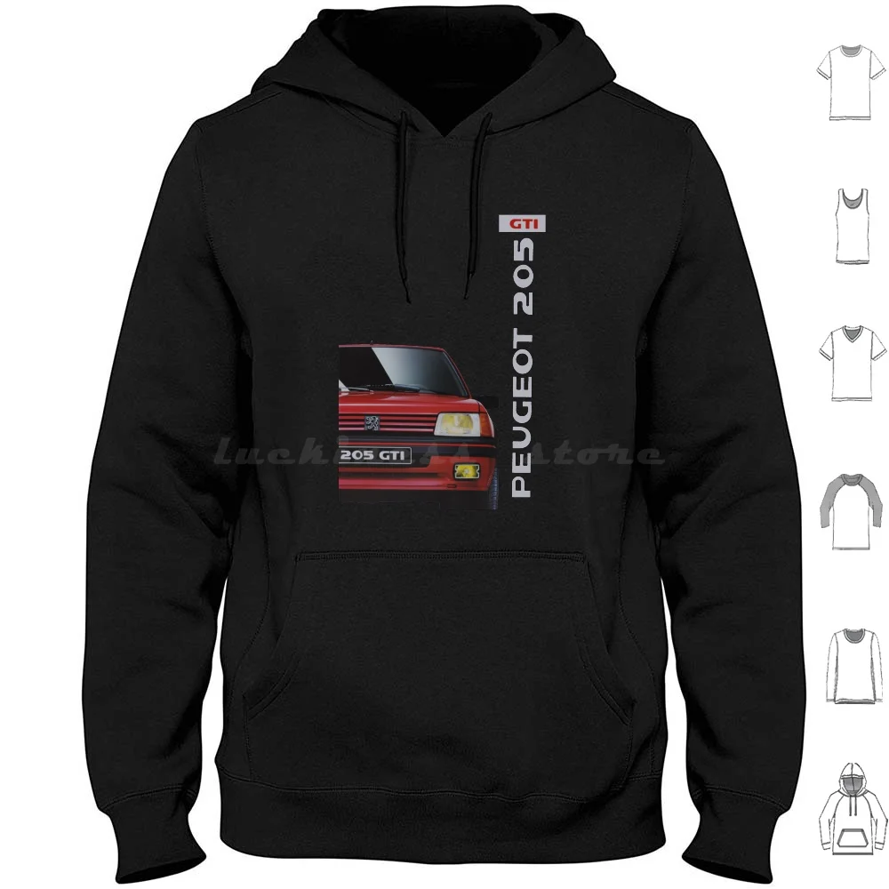 205 Gti-Brochure Clássico. Hoodies manga longa quente hatch dia dos pais dia das mães carro clássico carros clássicos menino racer carro