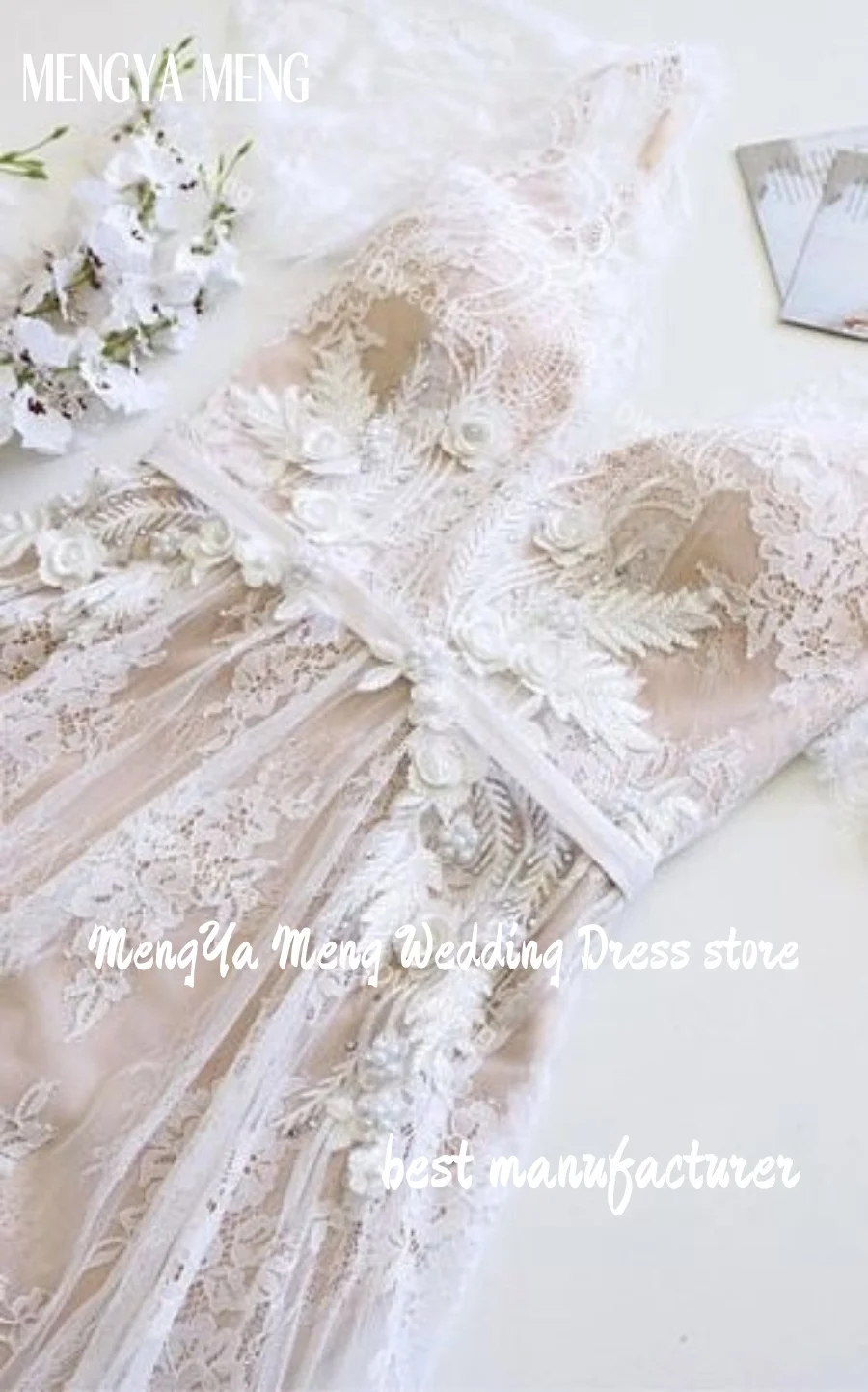 Элегантное пляжное свадебное платье в стиле бохо с v-образным вырезом и открытой спиной, с короткими рукавами, трапециевидным рукавом и 3D цветами, богемное свадебное платье по индивидуальному заказу