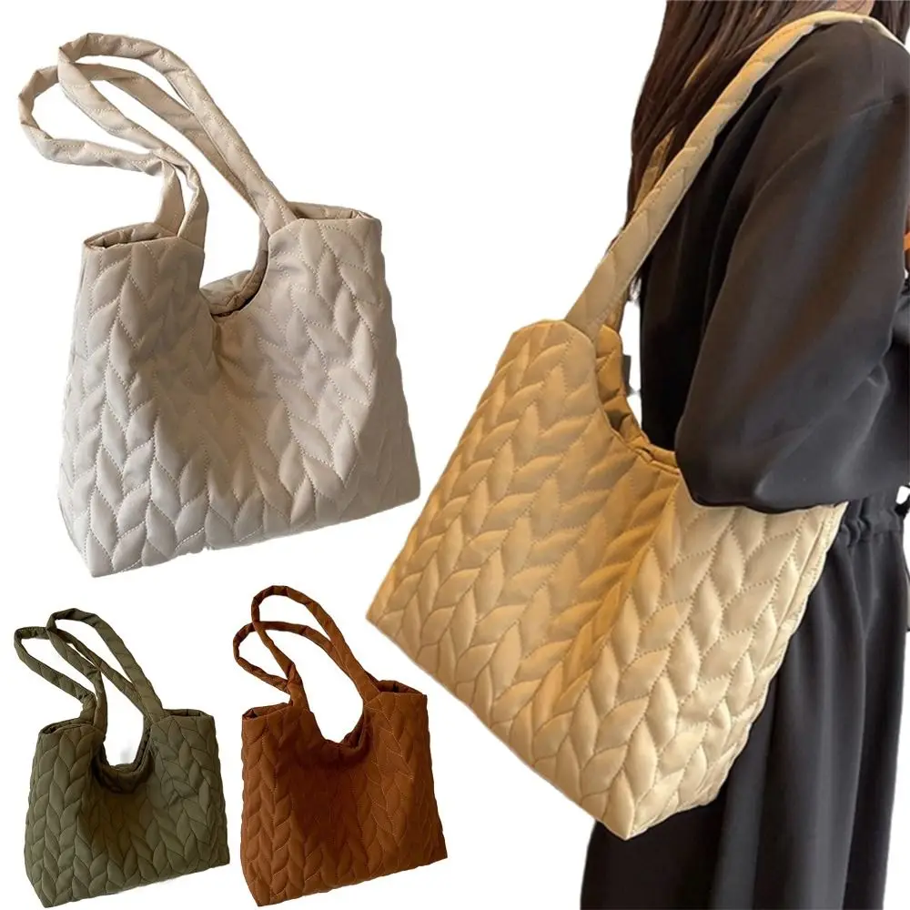 ソリッドカラーキルティングショルダーバッグ刺繍糸ソフトコットンパッド入りトラベルショッパートート磁気バックル快適なハンドル