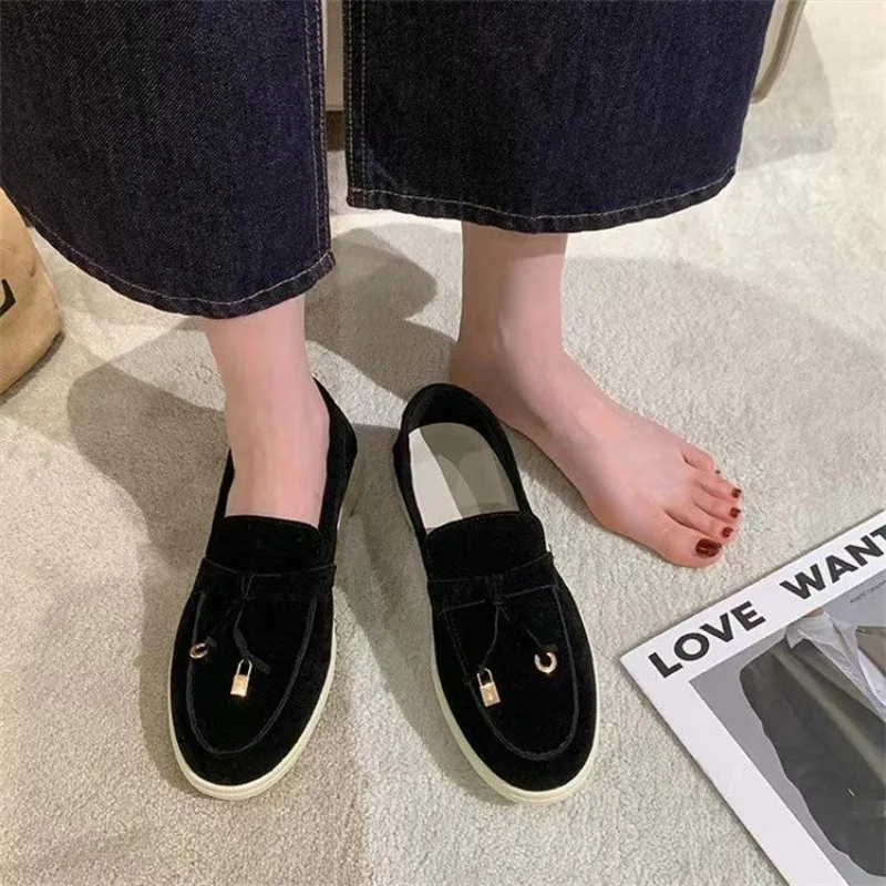 European/American 2024 New Single 35-45 High Loafers Doudou Shoes for Women with Small Fragrance and Rubber Footwear flat shoes