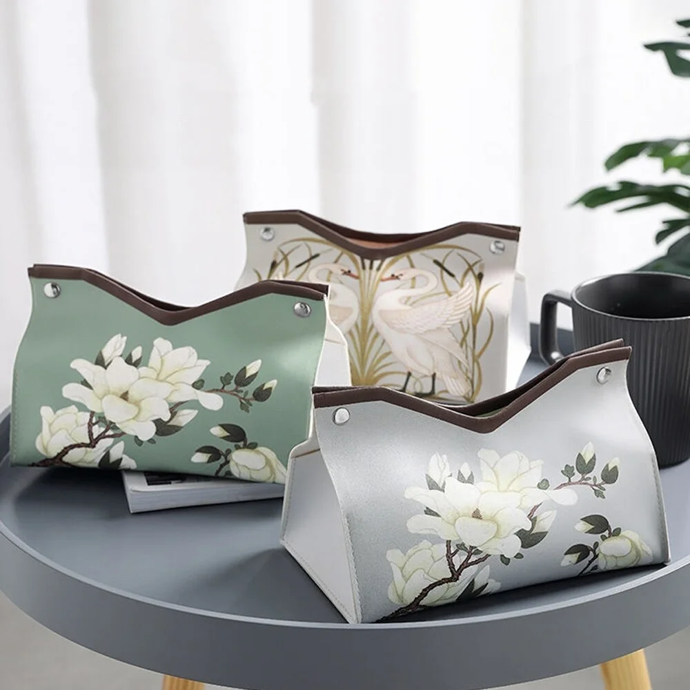 Taschentuchbox aus PU-Leder im Blumendekorationsstil, verwendet für Haushalt, Wohnzimmer oder Küchen-Taschentuchboxen